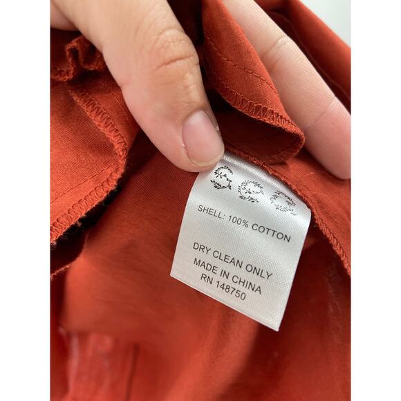 SEA New York Gladys Hand Smocked Rust Flutter Sleeve Cotton Tunic Mini Dress - Picture 7 of 8